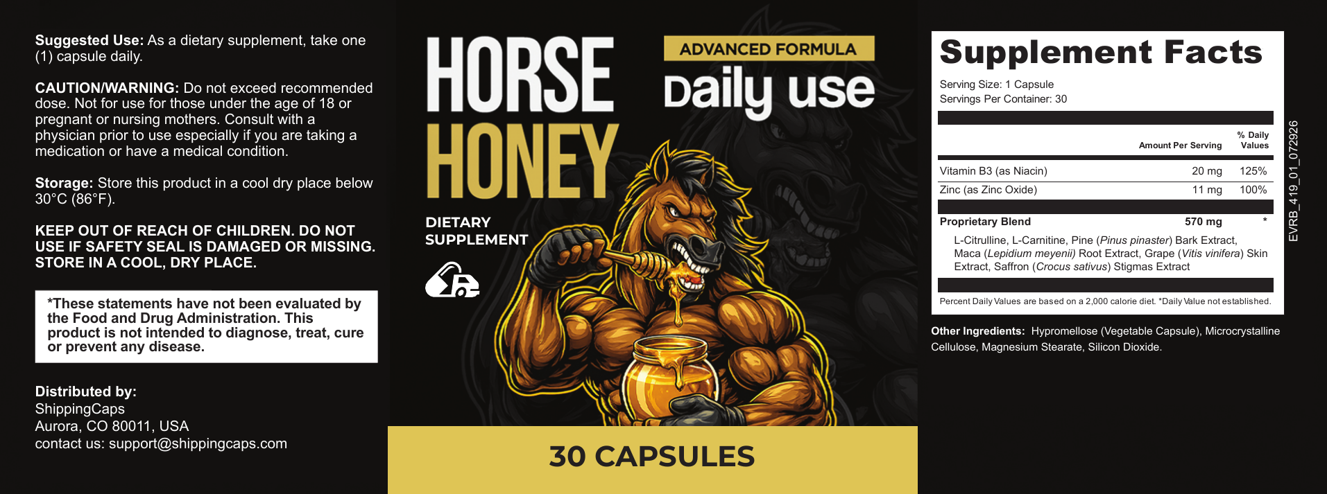 HORSE HONEY full product label